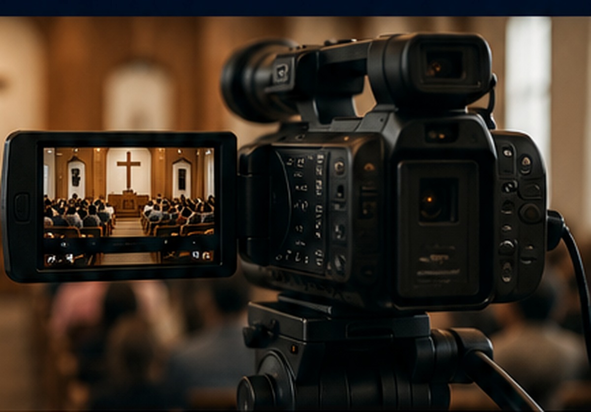 Church service displayed through a video camera